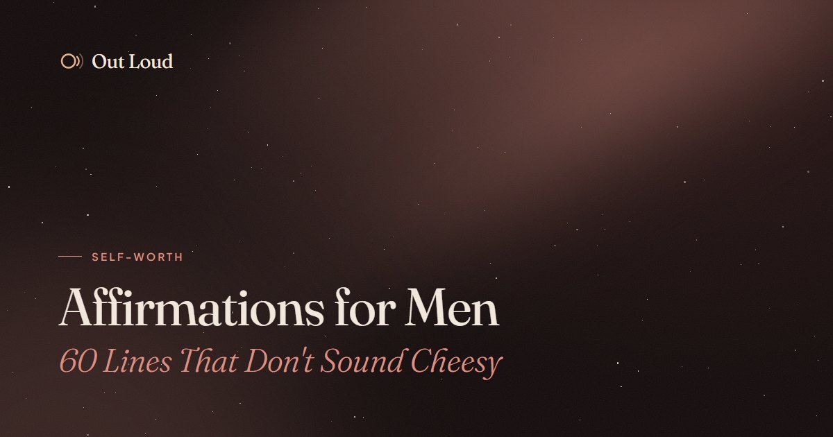 A dark starry sky with a soft rose glow and the words: affirmations for men