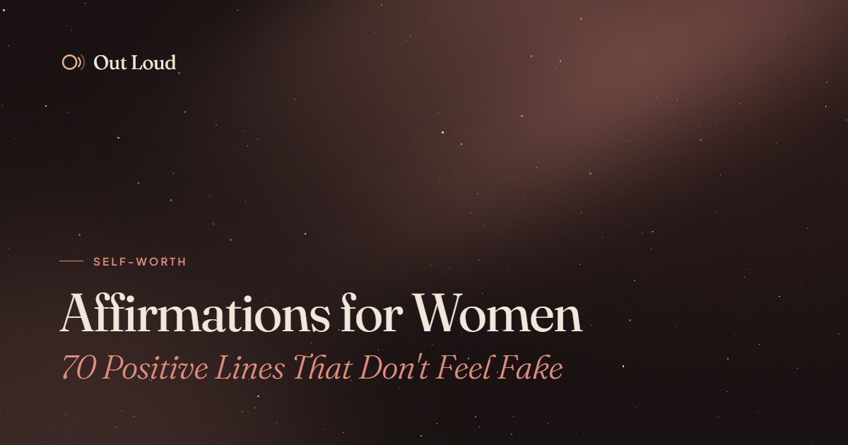 A dark starry sky with a warm rose glow and the words: affirmations for women