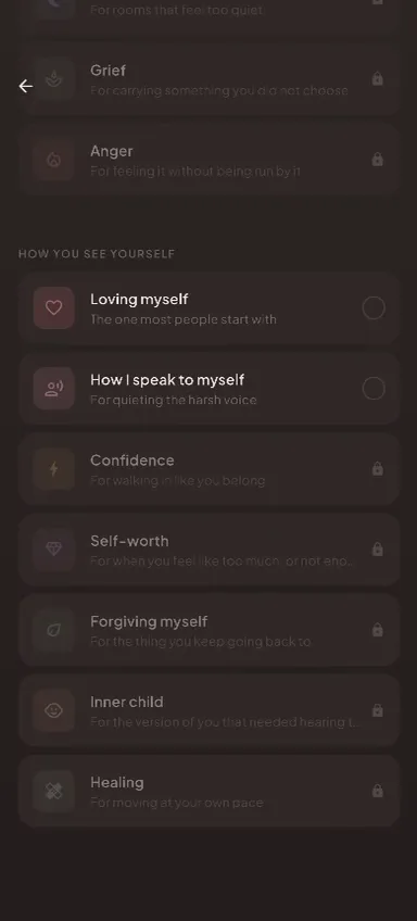 Out Loud affirmation categories: loving myself, how I speak to myself, confidence, self-worth, forgiving myself, inner child and healing